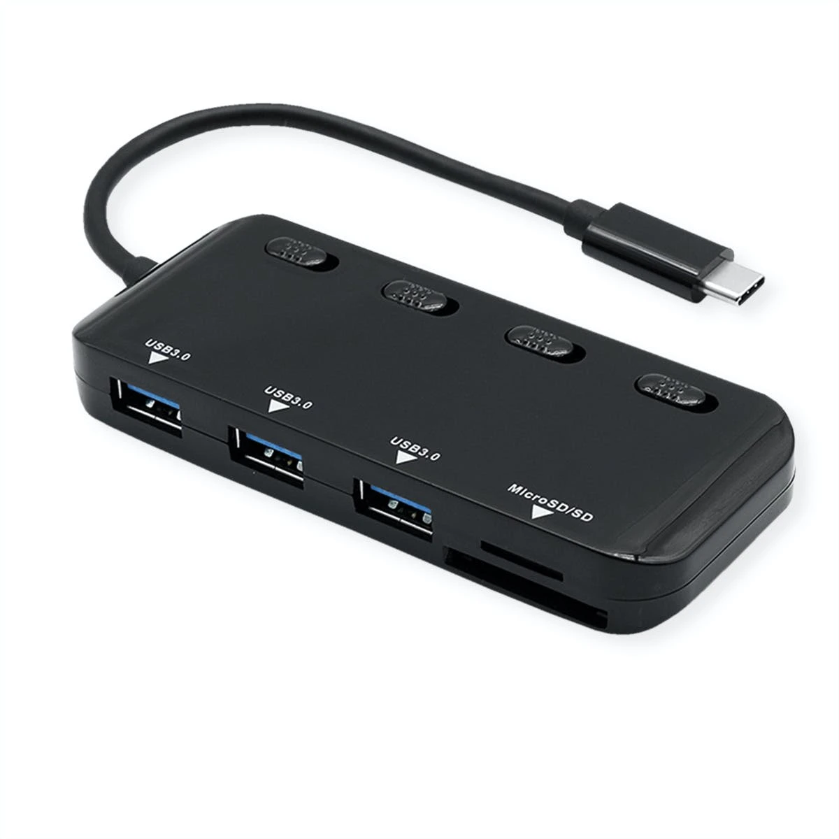 ROLINE USB 3.2 Gen 1 Hub, 3fach, Typ C Anschlusskabel, Mit CardReader, Ports Ein 3 ROLINE USB 3.2 Gen 1 Hub, 3fach, Typ C Anschlusskabel, Mit CardReader, Ports Ein