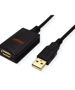ROLINE USB 2.0 Verlängerung, Schwarz, 5 M