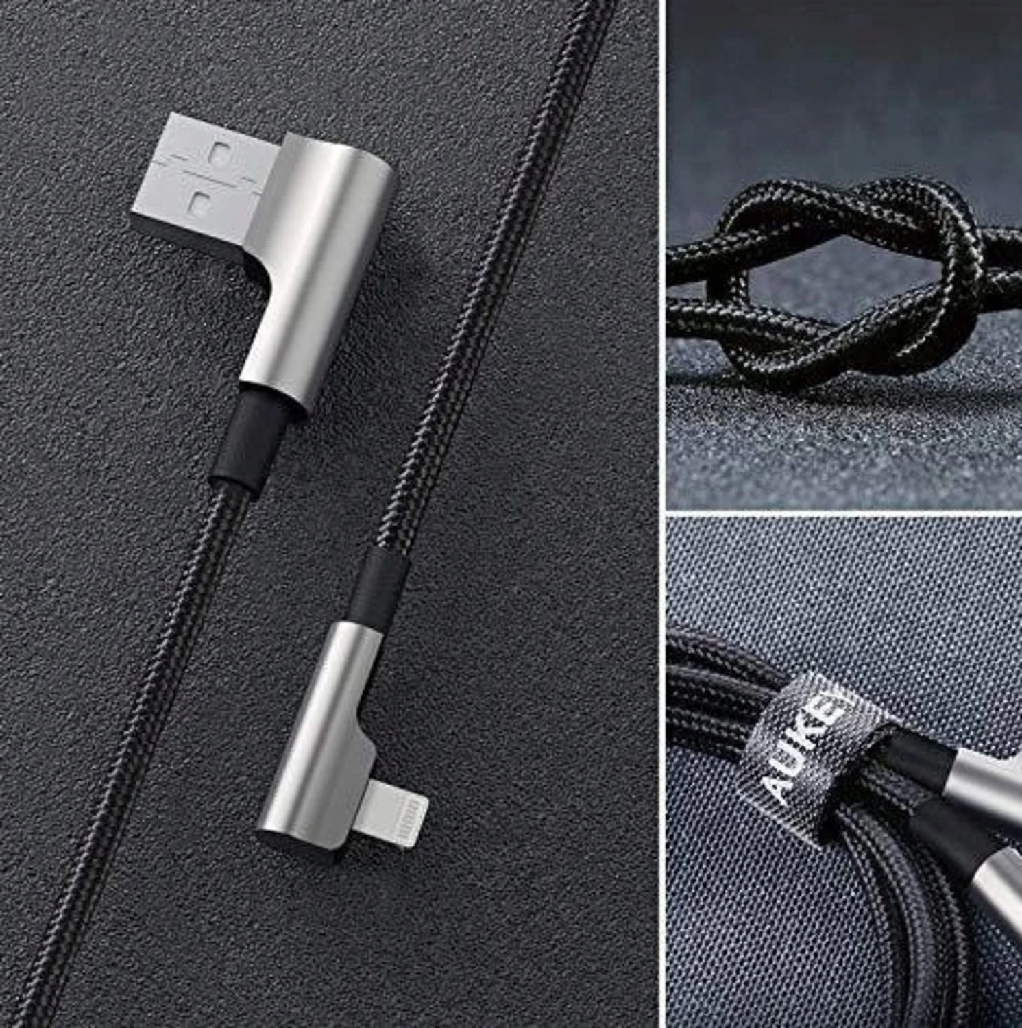 Null AUKEY CB-AL01 Satz USB-Nylonkabel - Lightning 2m 2 Stück 90-Grad-Stecker Apple MFi-Zertifikat 8 Null AUKEY CB-AL01 Satz USB-Nylonkabel - Lightning 2m 2 Stück 90-Grad-Stecker Apple MFi-Zertifikat – Bild 6
