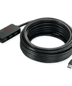 ROLINE USB 3.2 Gen 1 4-Port Hub Mit Repeater, Schwarz, 10 M