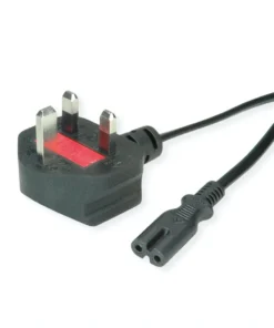 VALUE UK Netzkabel Auf Euro-Flachstecker C7, 2pol., Schwarz, 1,95 M